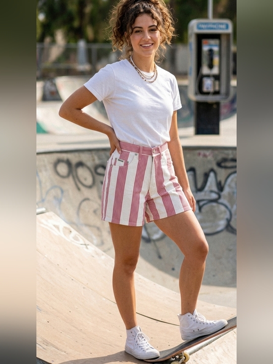 Skoozi Pants - 🔥 VINTAGE 90s GRAIL: Skoozi Candy Striped "Mom" Shorts